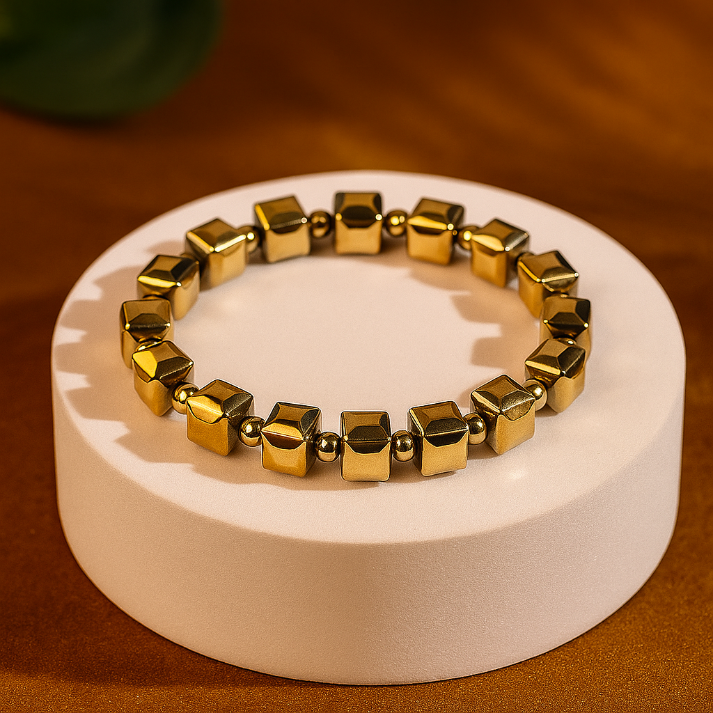 Fame & Fortune Attract: Golden Pyrite Cubical Bracelet - Abhimantrit & Certified